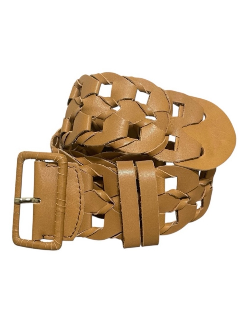 Chico's Leather Lucy Lane Wide Woven Belt Neutral Tan Boho Bohemian Size M